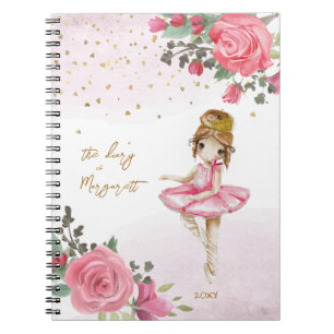 Caderno Espiral Menina Ballet Diário Floral Cor-de-Rosa Diário Ado