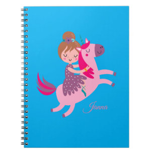 Caderno Espiral Menina Blondie Linda Viajando em Unicórnio
