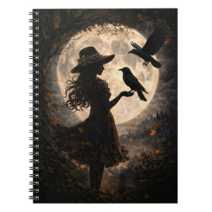 Caderno Espiral Menina Boho Mística e Diário da Lua dos Corvos