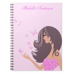 Caderno Espiral Menina bonita com borboletas Notebook