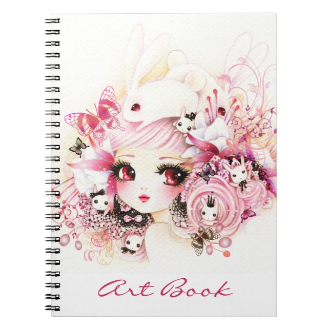 Caderno Espiral Menina bonita com coelhos bonitos (Frente)