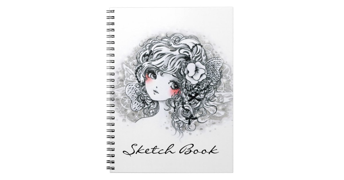 Caderno Espiral Menina Bonita Do Anime Em Preto E Branco Zazzle Com Br