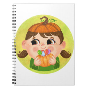 Caderno Espiral Menina bonita numa fantasia de Dia das Bruxas