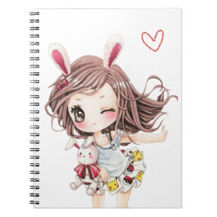 Caderno Espiral Menina bonito do chibi do coelho