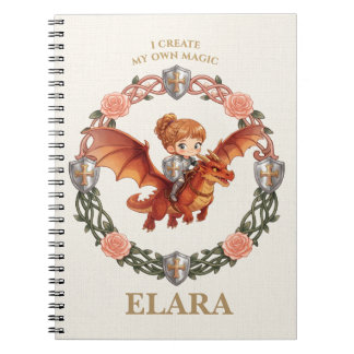 Caderno Espiral Menina Cavaleiro Caprichosa e Dragão Primeiro Aniv
