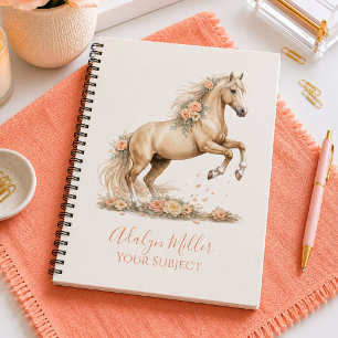 Caderno Espiral Menina Cavalo Rosa Pêssego Personalizado