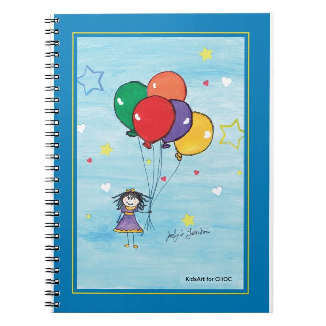 Caderno Espiral Menina com Balões - Arte Infantil para CHOC (Frente)