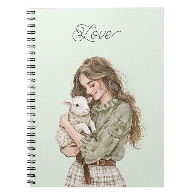 Caderno Espiral Menina com Cordeiro Marrom (Frente)