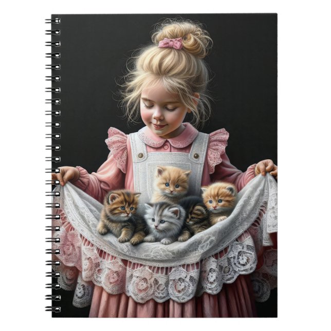 Caderno Espiral Menina Com Gatinhos Em Seu Apron (Frente)