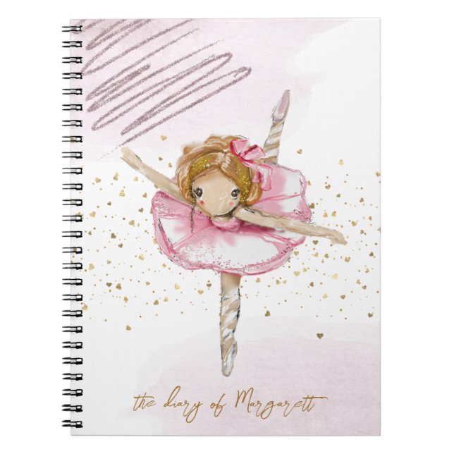 Caderno Espiral Menina Dançando Ballet Diário Rosa Diário Adorável (Frente)