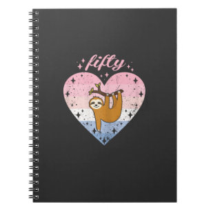 Caderno Espiral Menina de 50 Anos de Idade Sloth Fofa Aniversário 