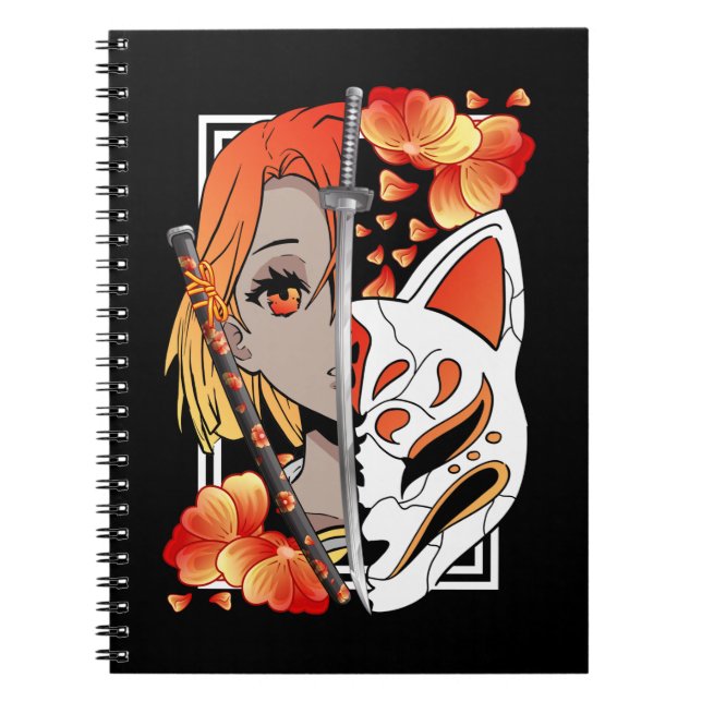 Caderno Espiral Menina de Animação Japonesa - Flores de Espada Sam (Frente)