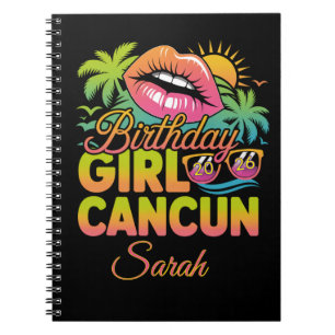 Caderno Espiral Menina de Aniversário Cancun 2026 Viagem de Férias
