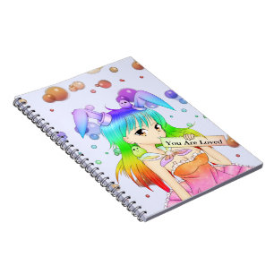 Caderno Espiral Menina de coelho do Anime do arco-íris