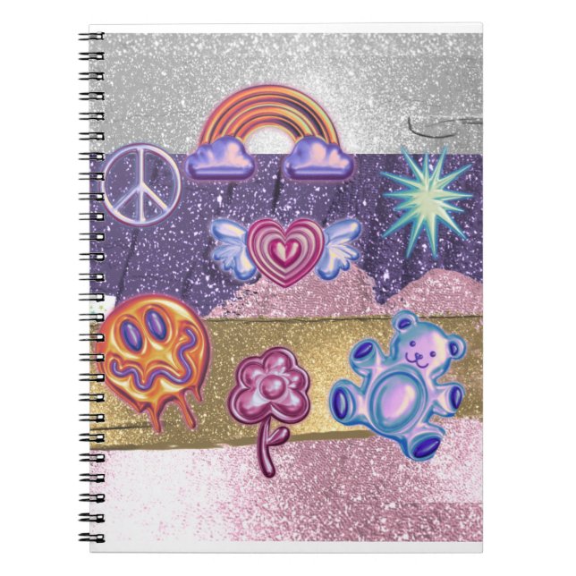 Caderno Espiral menina de ícones brilhantes (Frente)