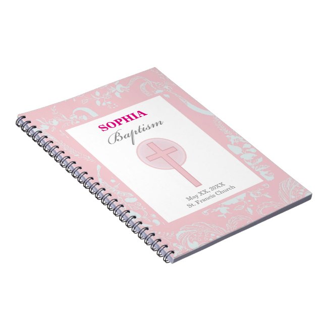 Caderno Espiral Menina de Renda Rosa Batismo (Lado Direito)