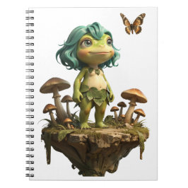 Caderno Espiral Menina de Sapo Fofo Entre Cogumelos com Borboleta