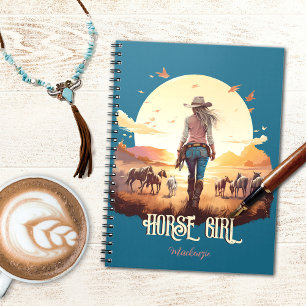 Caderno Espiral Menina do cavalo Cowgirl amante do cavalo deserto 