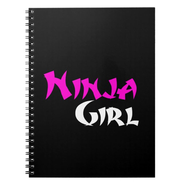 Caderno Espiral Menina do Guerreiro Ninja, Fria, Preta e Branca (Frente)