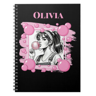 Caderno Espiral Menina e PBubble bonitos,Diversão em banda desenha