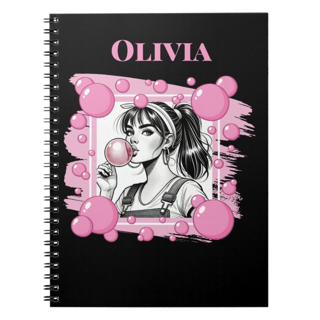 Caderno Espiral Menina e PBubble bonitos,Diversão em banda desenha (Frente)