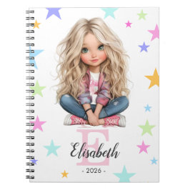 Caderno Espiral Menina Monograma Qualquer Inicial & Nome