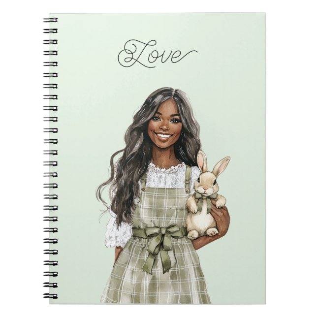 Caderno Espiral Menina negra com cordeiro marrom (Frente)