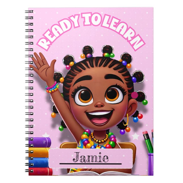 Caderno Espiral Menina Negra Fofinha para Escola (Frente)