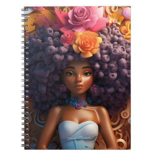 Caderno Espiral Menina negra melancia pele castanha flores