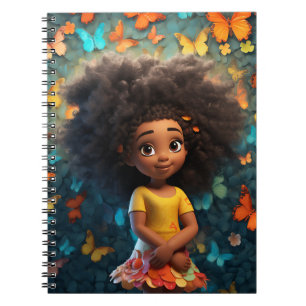 Caderno Espiral Menina negra melancia pele castanha flores