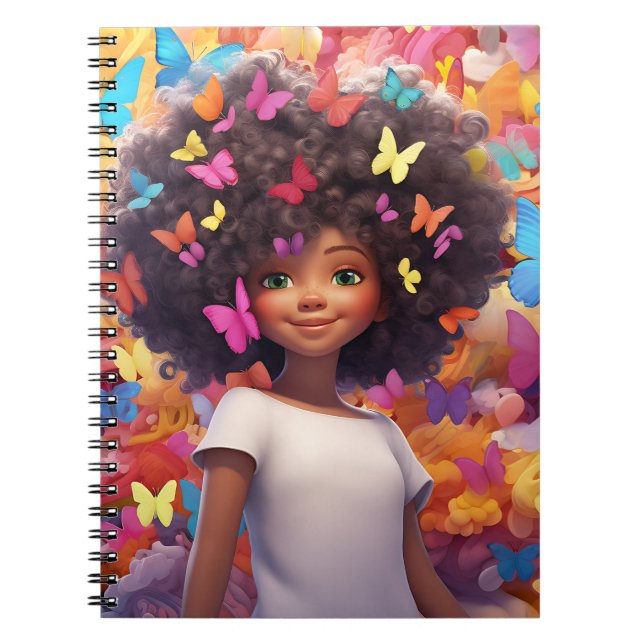 Caderno Espiral Menina negra melanina princesa da pele marrom (Frente)