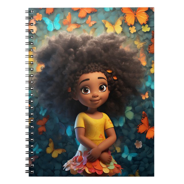 Caderno Espiral Menina negra melanina princesa da pele marrom (Frente)