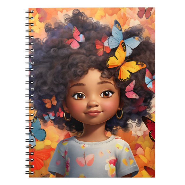 Caderno Espiral Menina negra melanina princesa da pele marrom (Frente)