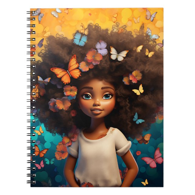 Caderno Espiral Menina negra melanina princesa da pele marrom (Frente)