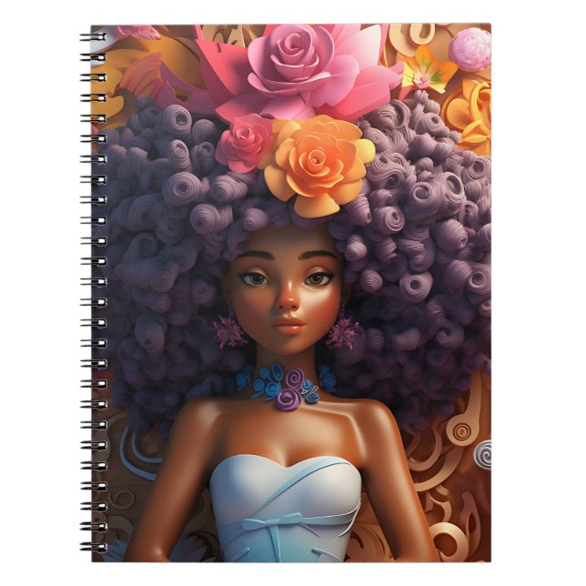 Caderno Espiral Menina negra melanina princesa da pele marrom (Frente)