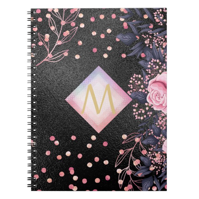 Caderno Espiral Menina negra ROSEGOLD rosa-brilho (Frente)