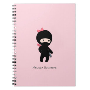 Caderno Espiral Menina Ninja, nome personalizado a rosa