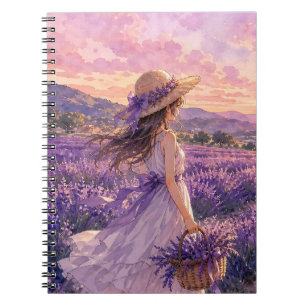 Caderno Espiral Menina no Campo de Lavanda