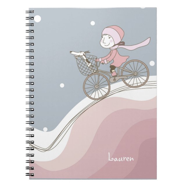Caderno Espiral Menina no notebook de bicicleta (Frente)