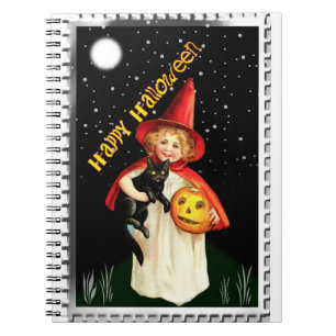 Caderno Espiral Menina Nostálgica, Jack-o’-lantern e Gato