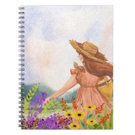 Caderno Espiral Menina num campo de flores