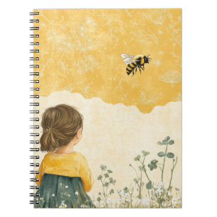 Caderno Espiral Menina Observando um Abelhão