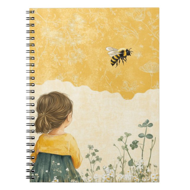 Caderno Espiral Menina Observando um Abelhão (Frente)