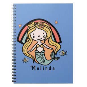Caderno Espiral Menina Personalizada da Sereia Cura Escandinava