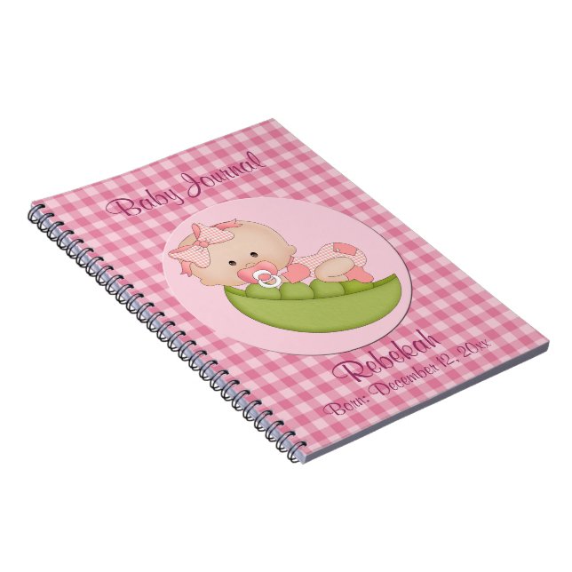Caderno Espiral Menina personalizada em um Diário de bebê rosa-pod (Lado Direito)