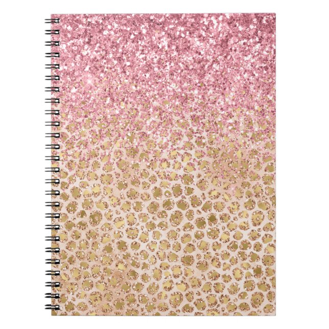 Caderno Espiral Menina Pêssego Dourado Leopard Imprime Linfeira Ro (Frente)