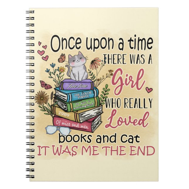 Caderno Espiral Menina que ama Livros e Gatos (Frente)
