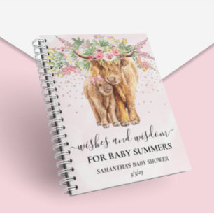 Caderno Espiral Menina Rosa Floral Vaca Highland Desejos Sabedoria