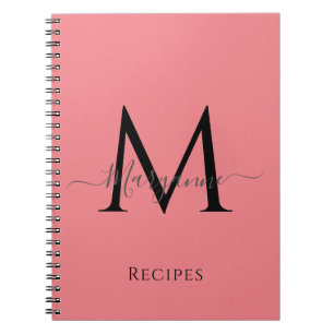 Caderno Espiral Menina Rosa Personalizada Monograma Preto