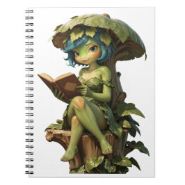 Caderno Espiral Menina Sapo Fofa Lendo Livro Sob Folha